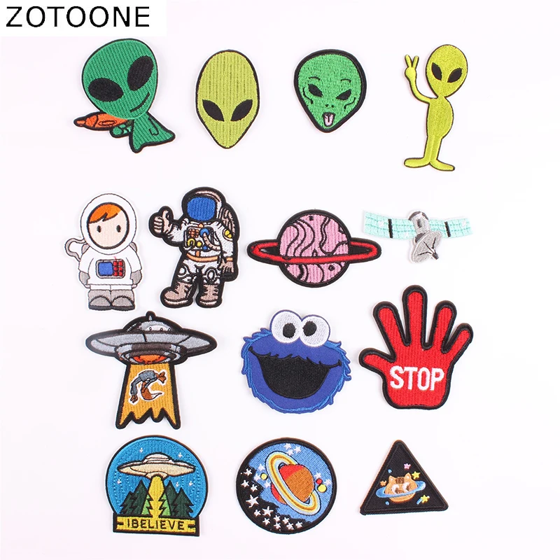 ZOTOONE 14pcs Random Mixed UFO Alien Planet Sew on Iron Embroidered Patches for Clothes Cheap Stickers Fabric Badge I - купить по