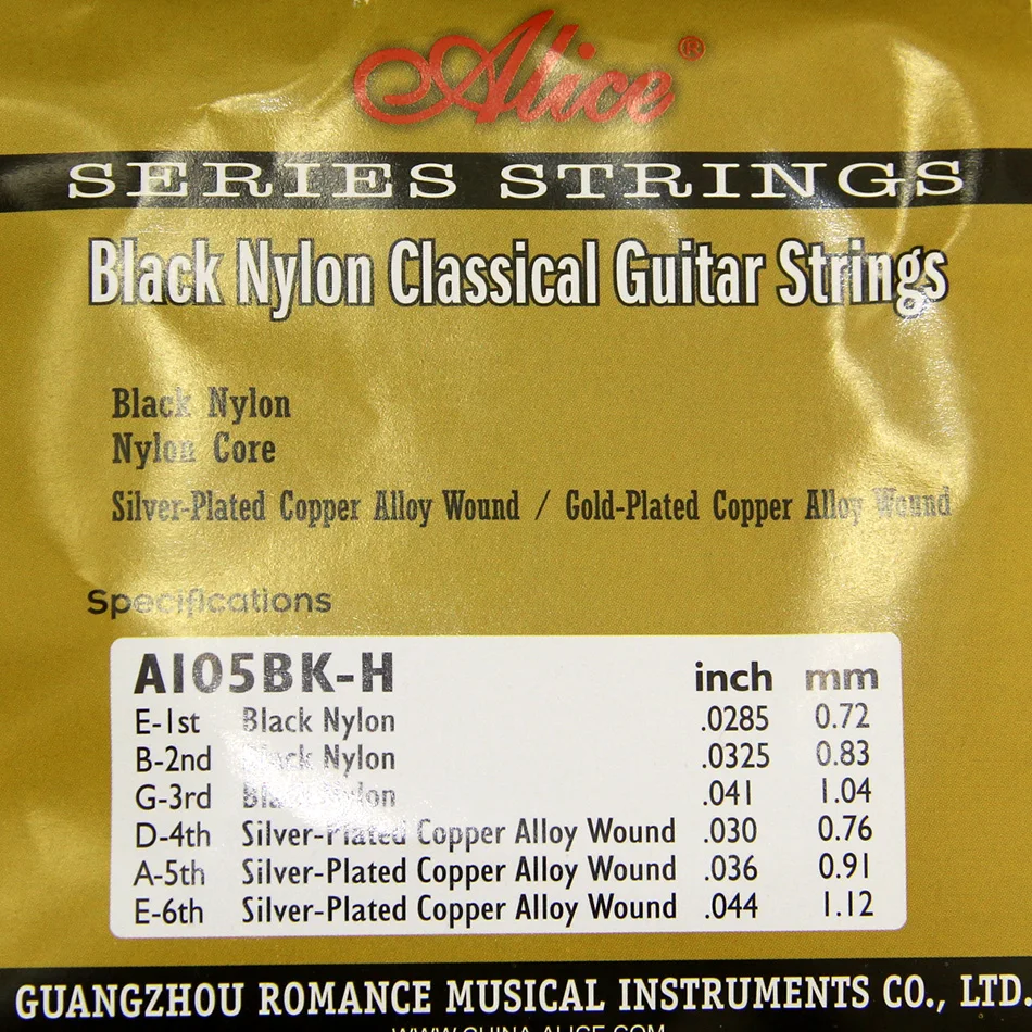 Alice Series black nylon Classical guitar strings A105BK-H Nylon Core Siver-Plated Copper Alloy Winding
Alice Series black nylon Classical guitar strings A105BK-H Nylon Core Siver-Plated Copper Alloy Winding