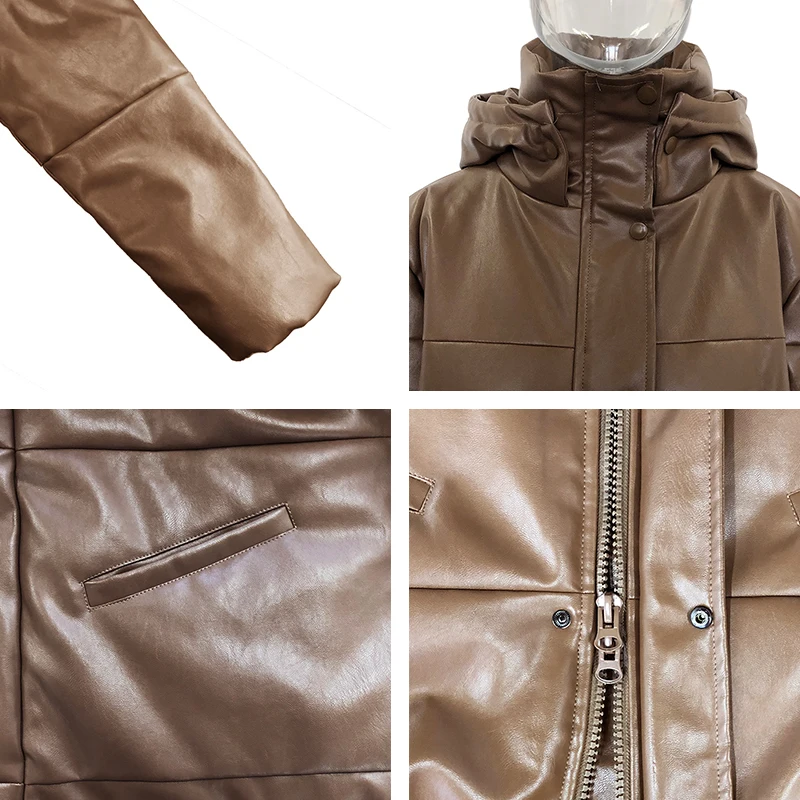 2021 Autumn Winter Solid Hooded Parkas Women Fashion Faux Leather PU Coats Women Loose Thick Cotton Jackets Ladies
2021 Autumn Winter Solid Hooded Parkas Women Fashion Faux Leather PU Coats Women Loose Thick Cotton Jackets Ladies