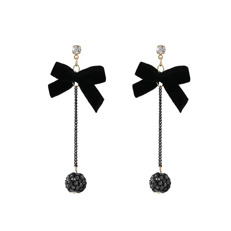 Korean retro black velvet bow Long Tassel earrings for women Chic Party Wedding Jewelry 
Korean retro black velvet bow Long Tassel earrings for women Chic Party Wedding Jewelry