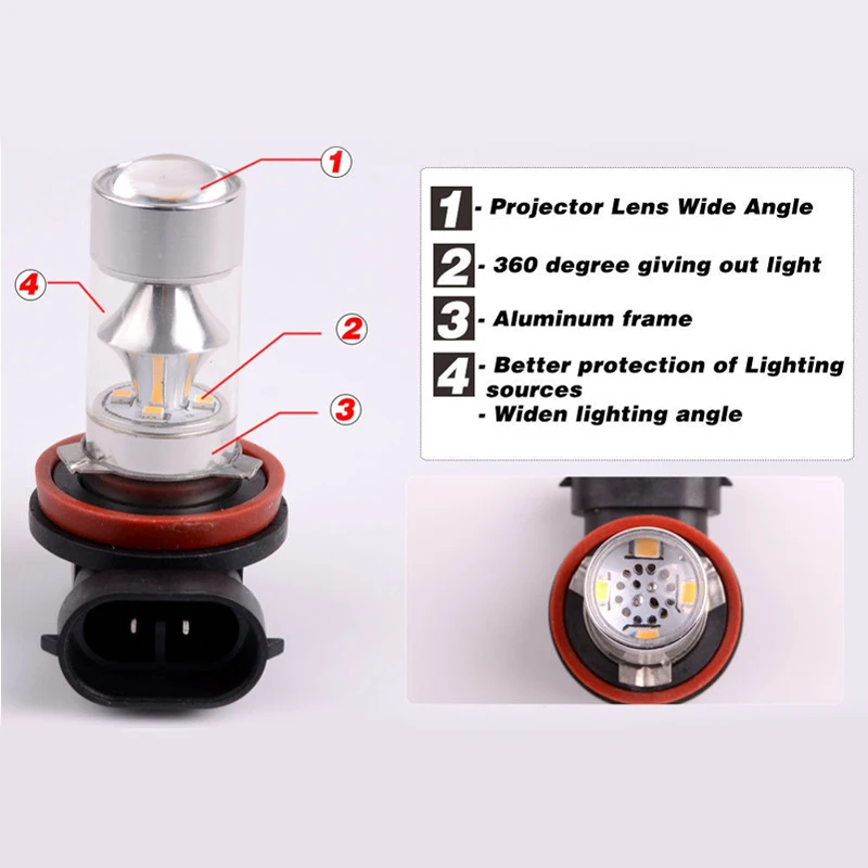H11 H8 2323 Car Light Bulbs White 60W Accessories Lamp Bulb Super Bright