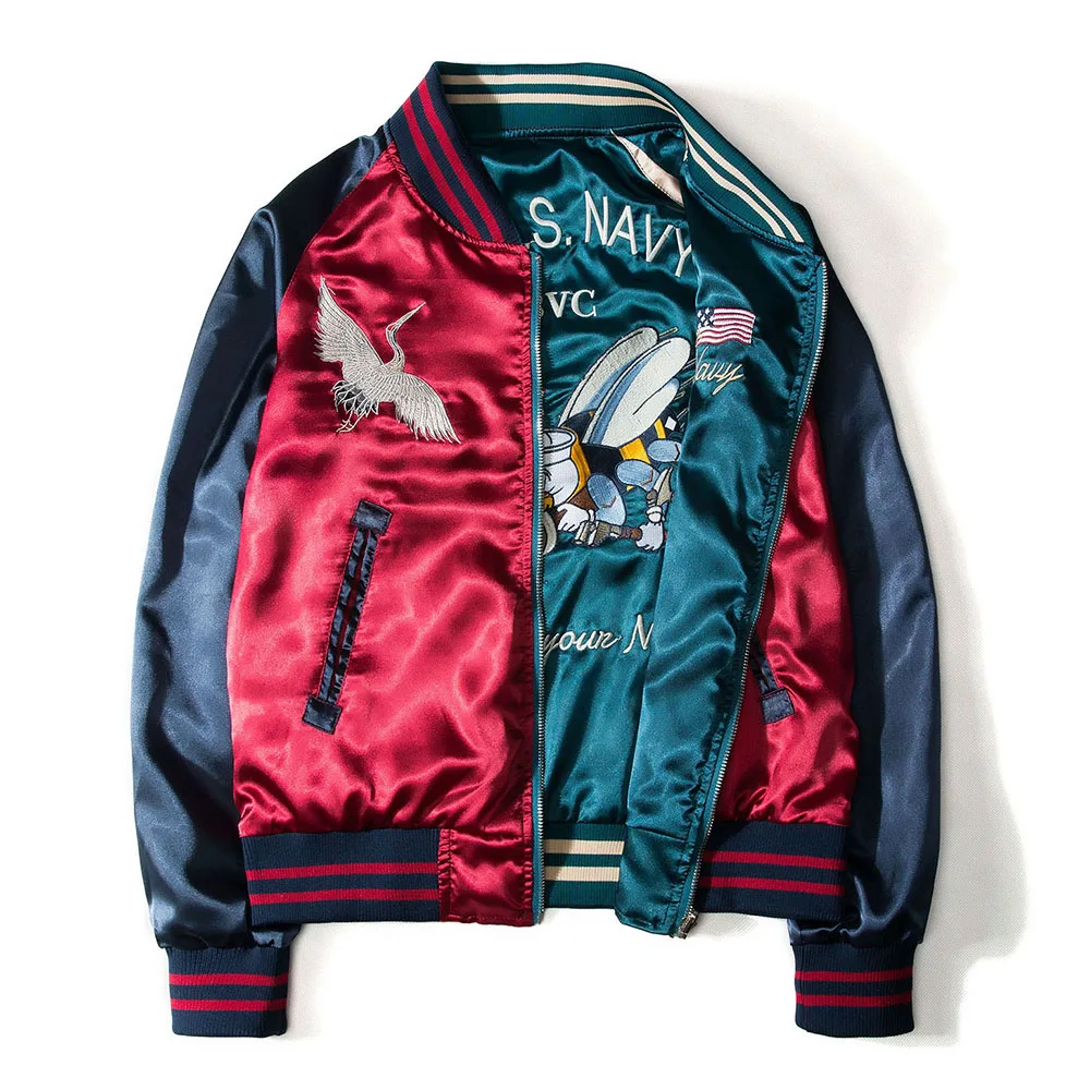 

Embroidery 2020 Japan Yokosuka Jacket Men Women Fashion Vintage Baseball Uniform Both Sides Wear Kanye West Bomber Jackets