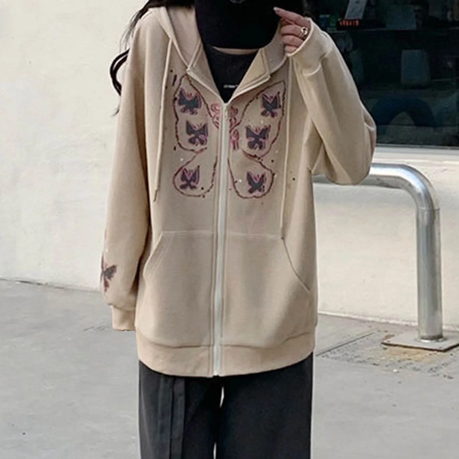2021Womens Printed Butterfly Zipper Loose Cardigan Sweater Jacket Hooded Top Comfy High Quality Casual Jacket Куртка Женская
2021Womens Printed Butterfly Zipper Loose Cardigan Sweater Jacket Hooded Top Comfy High Quality Casual Jacket Куртка Женская
