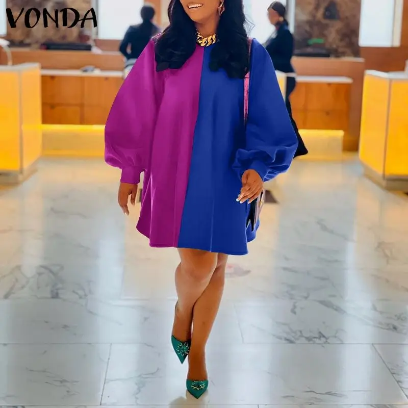 Mini Dress Autumn Long Sleeve Patchwork Vestidos VONDA 2021 Woman Casual O Neck Lantern Sleeve Loose Sundress Femme Robes
Mini Dress Autumn Long Sleeve Patchwork Vestidos VONDA 2021 Woman Casual O Neck Lantern Sleeve Loose Sundress Femme Robes