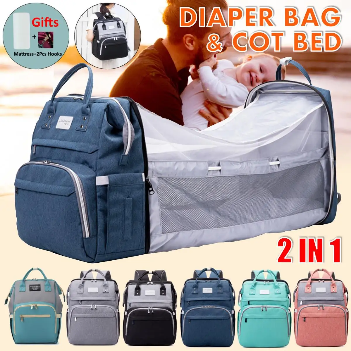 2 IN 1 Portable Mummy Bag Folding Cot Bed Crib Multifunctional Large-capacity Waterproof Baby Diaper Bag Traveling Backpack
2 IN 1 Portable Mummy Bag Folding Cot Bed Crib Multifunctional Large-capacity Waterproof Baby Diaper Bag Traveling Backpack