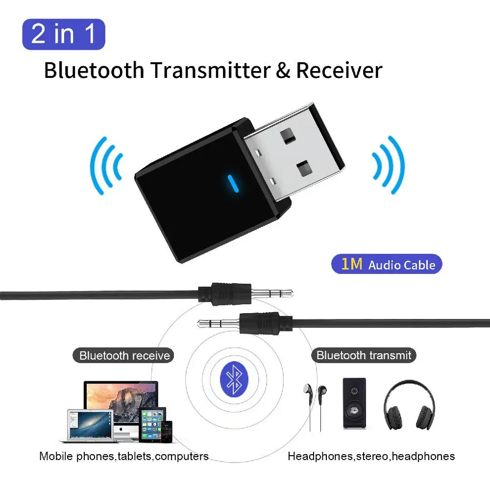 Bluetooth 5.0 Transmitter Receiver Mini 3.5mm AUX Stereo Wireless HiMISS Adapter for Car Music TV | Электроника
