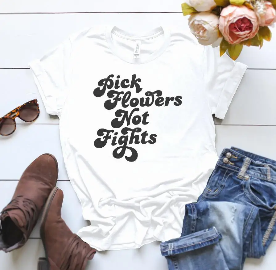 Women T Shirt Pick Flowers Not Fights Letter Print Tshirt Women Short Sleeve O Neck Loose T-shirt Ladies Summer Causal Tee Shirt
Women T Shirt Pick Flowers Not Fights Letter Print Tshirt Women Short Sleeve O Neck Loose T-shirt Ladies Summer Causal Tee Shirt
