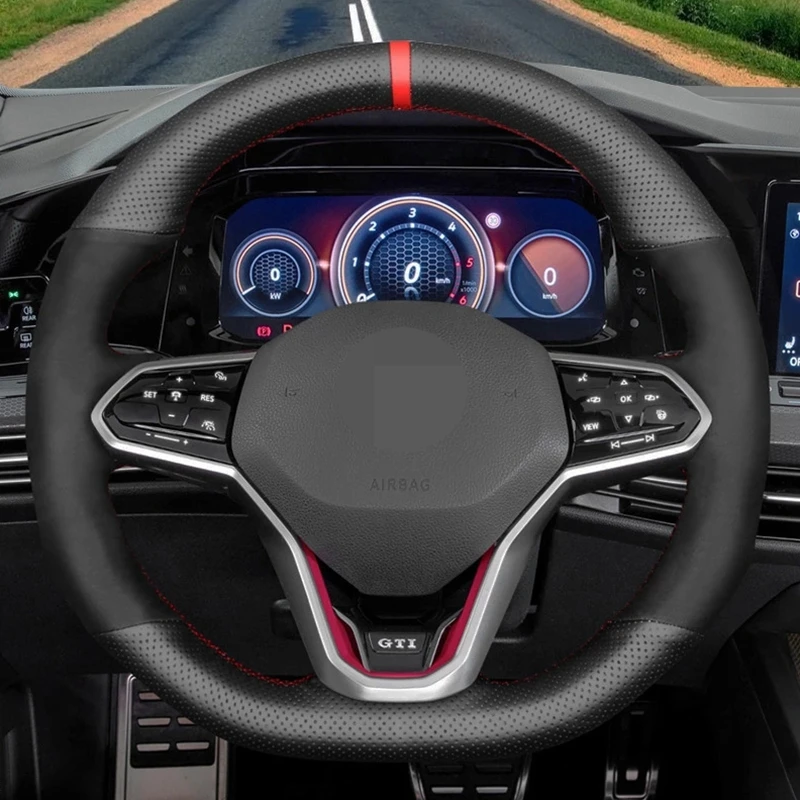 Hand Sewing Car Steering Wheel Cover Black Genuine Leather Suede Braid For Volkswagen VW Golf 8 MK8 GTI Golf GTE 2020-2021
Hand Sewing Car Steering Wheel Cover Black Genuine Leather Suede Braid For Volkswagen VW Golf 8 MK8 GTI Golf GTE 2020-2021