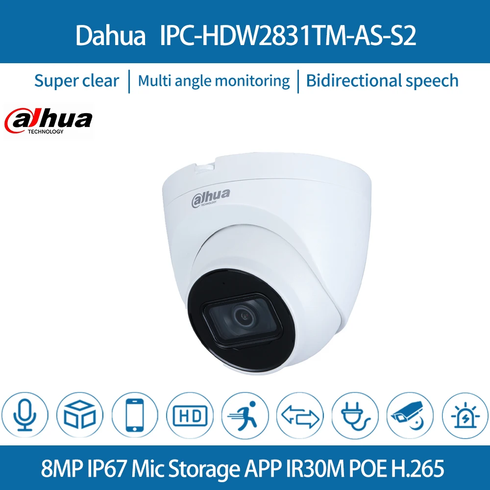 Dahua IPC-HDW2831TM-AS-S2 8MP 4K HD IP Camera PoE IR 30m WDR IP67 H.265 Mic IVS Network Camera CCTV Security Camara Outdoor
Dahua IPC-HDW2831TM-AS-S2 8MP 4K HD IP Camera PoE IR 30m WDR IP67 H.265 Mic IVS Network Camera CCTV Security Camara Outdoor