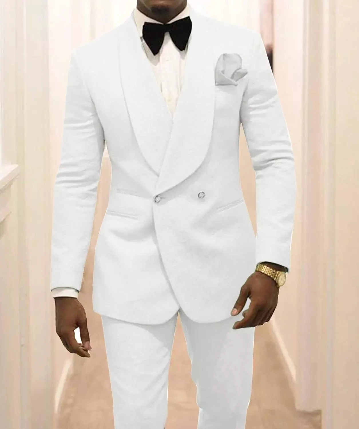 Custom Made Groomsmen White Pattern Groom Tuxedos Shawl Lapel Men Suits 2 Pieces Wedding Best Man ( Jacket+Pants )
Custom Made Groomsmen White Pattern Groom Tuxedos Shawl Lapel Men Suits 2 Pieces Wedding Best Man ( Jacket+Pants )