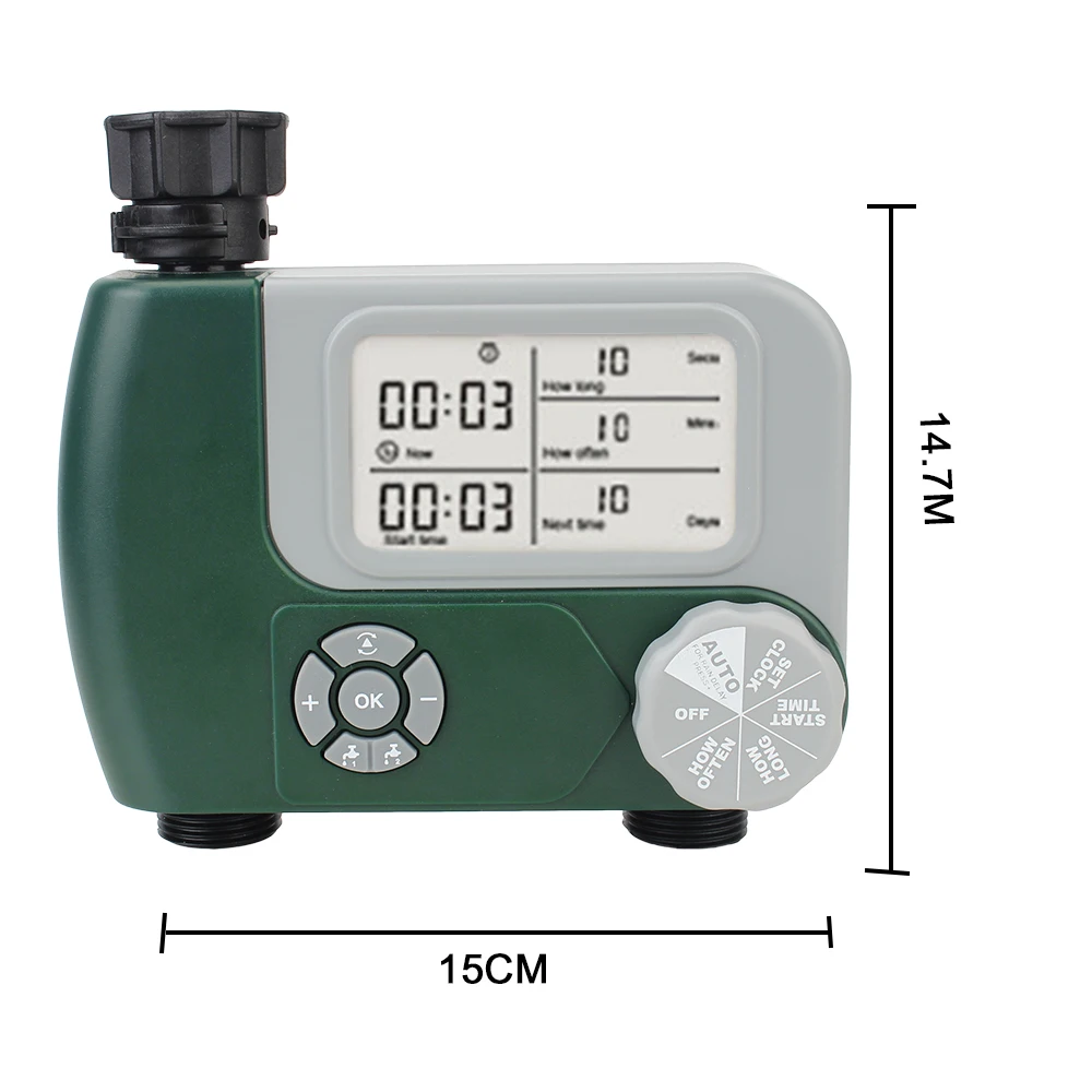 Digital Hose Faucet Timer with 2 Outlet Programmable Automatic Battery Operated Garden Water Timers Irrigation Controller
Digital Hose Faucet Timer with 2 Outlet Programmable Automatic Battery Operated Garden Water Timers Irrigation Controller
