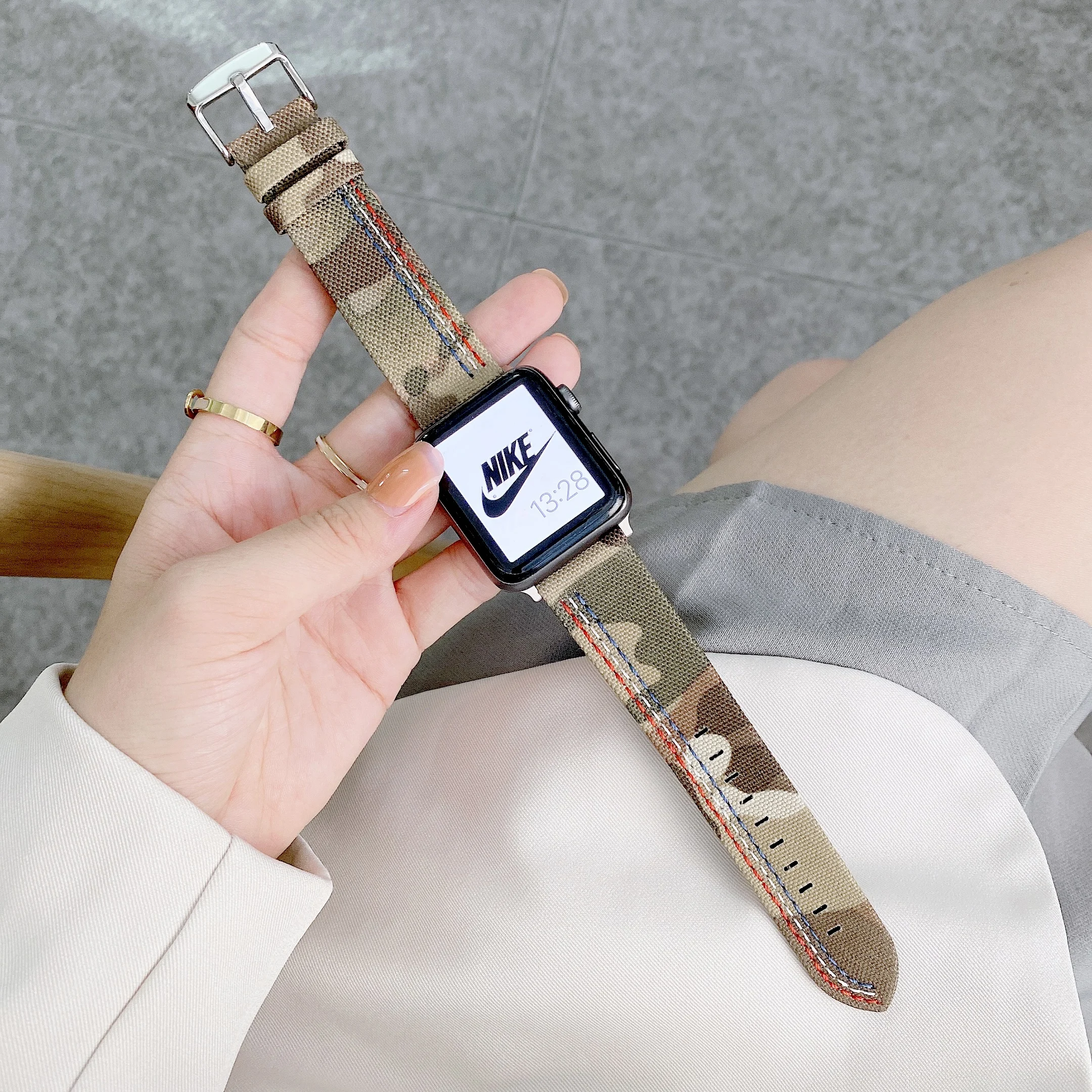Ремешок из холщовой ткани для Iwatch 40 мм 44 спортивный браслет с пряжкой нержавеющей
