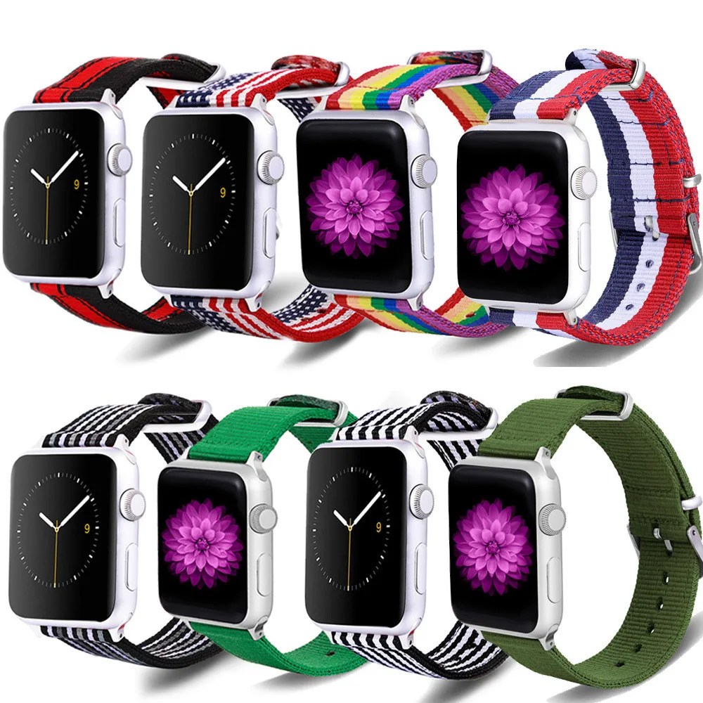 Ремешок нейлоновый для Apple Watch 5 Band 44 мм 40 42 38 брезентовый Радужный полосатый