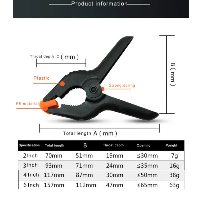 Woodworking Spring Clamps 2/3/4/6 Inches DIY Tools Plastic Nylon Toggle Clamp For Woodwork Spring Clip Photo Studio
Woodworking Spring Clamps 2/3/4/6 Inches DIY Tools Plastic Nylon Toggle Clamp For Woodwork Spring Clip Photo Studio