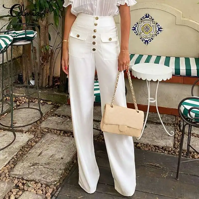 Women Elegant Office Wide Leg Pants Celmia Summer Fashion Casual Loose High Waist Trousers Solid Buttons Work Pantalon
Women Elegant Office Wide Leg Pants Celmia Summer Fashion Casual Loose High Waist Trousers Solid Buttons Work Pantalon