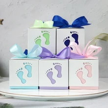 20/50/100pcs Baby Foot Candy Box Carriage Sweet Bag Footprints Party Favor Gift Boxes Baby Shower BirthdayBaptism Container