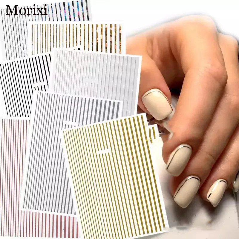 

Morixi nail art sticker 3D gold silver liners leaves heart back glue nail foils ultra thin beauty nail art decals WG045