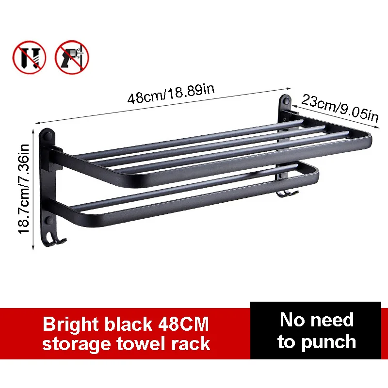 Bathroom Towel Holder Punch Free Towel Rack Wall Mounted Matte Black Aluminum Storage Shelf with Hook Shower Room Accessories
Bathroom Towel Holder Punch Free Towel Rack Wall Mounted Matte Black Aluminum Storage Shelf with Hook Shower Room Accessories