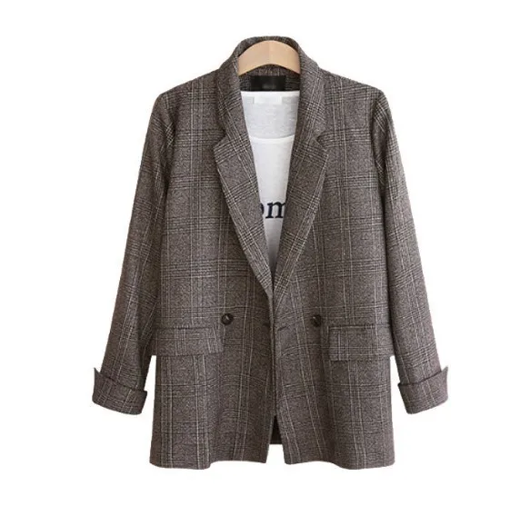 Classic Plaid Double Breasted Women Jacket Blazer Notched Collar Female Suits Coat Fashion Houndstooth women clothes 2019
Classic Plaid Double Breasted Women Jacket Blazer Notched Collar Female Suits Coat Fashion Houndstooth women clothes 2019