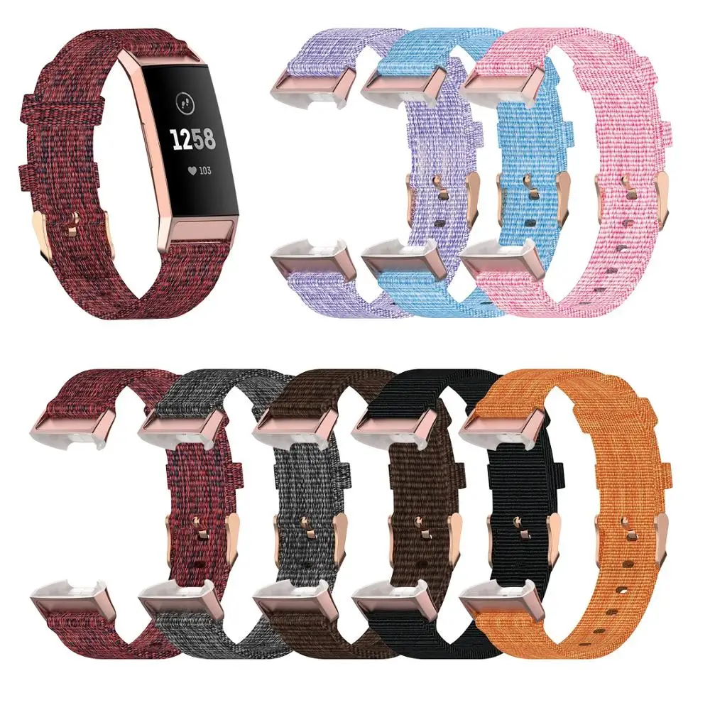 Фото Прочный Плетеный холщовый нейлоновый ремешок для часов Fitbit Charge 3 - купить