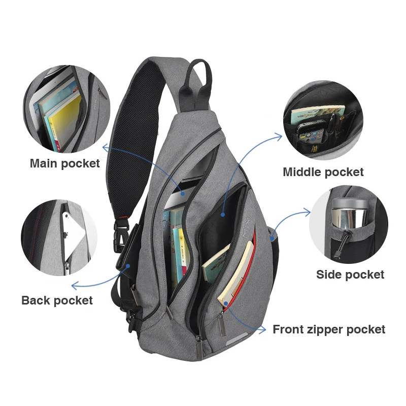 Mixi Men One Shoulder Backpack Women Sling Bag Crossbody USB Boys Cycling Sports Travel Versatile Fashion Student School |