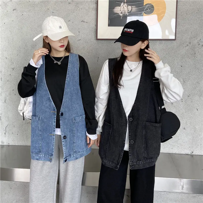 Spring And Summer 2021 New Korean Denim Jacket Waistcoat Loose V-Neck Sleeveless Jeans Vest Harajuku Trend Oversized Tops zh1196
Spring And Summer 2021 New Korean Denim Jacket Waistcoat Loose V-Neck Sleeveless Jeans Vest Harajuku Trend Oversized Tops zh1196