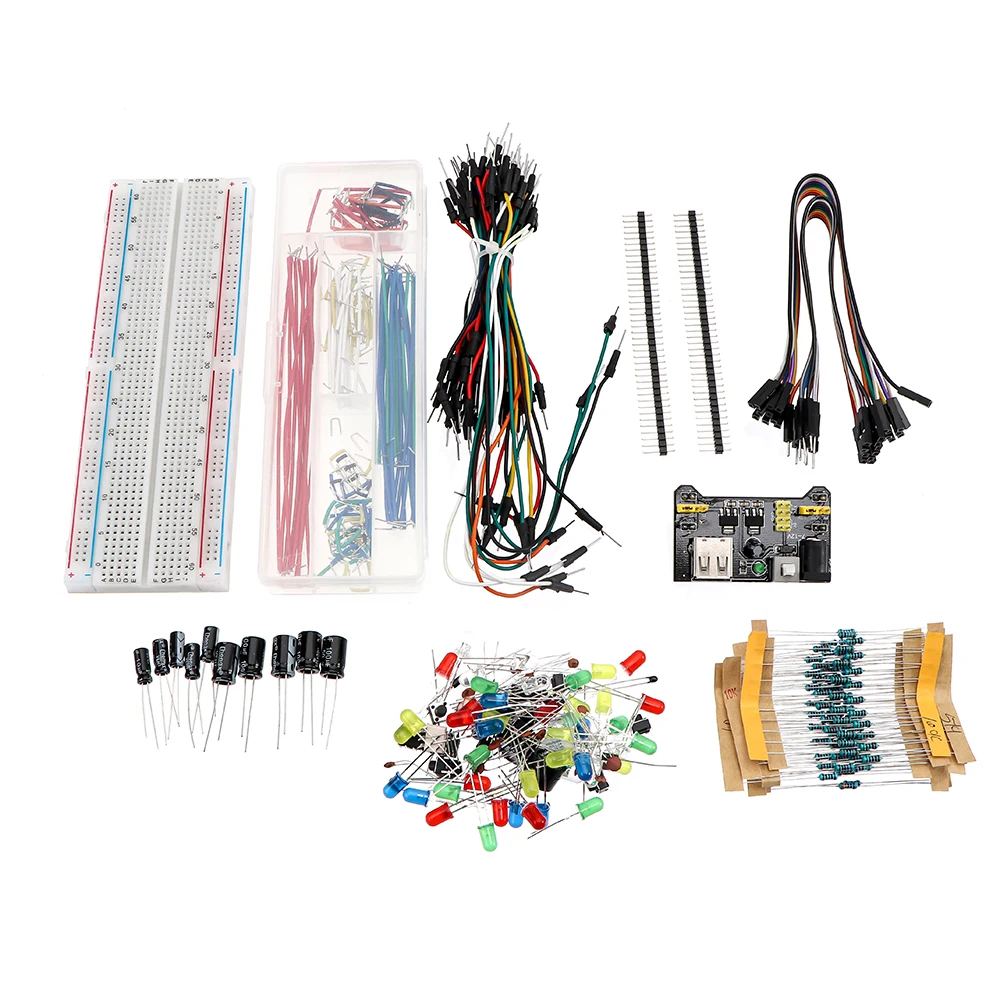 1 Set Electronics Component Kit Basic Starter with 830 tie-points Breadboard Cable Resistor, Capacitor, LED, Potentiometer
1 Set Electronics Component Kit Basic Starter with 830 tie-points Breadboard Cable Resistor, Capacitor, LED, Potentiometer