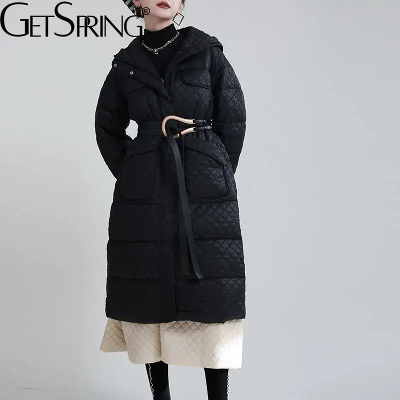 Getspring Women Down Coat Hooded Black White Solid Color Long Jaket Women Winter Drawstring Bandage Down Coat Women 2022 New
Getspring Women Down Coat Hooded Black White Solid Color Long Jaket Women Winter Drawstring Bandage Down Coat Women 2022 New
