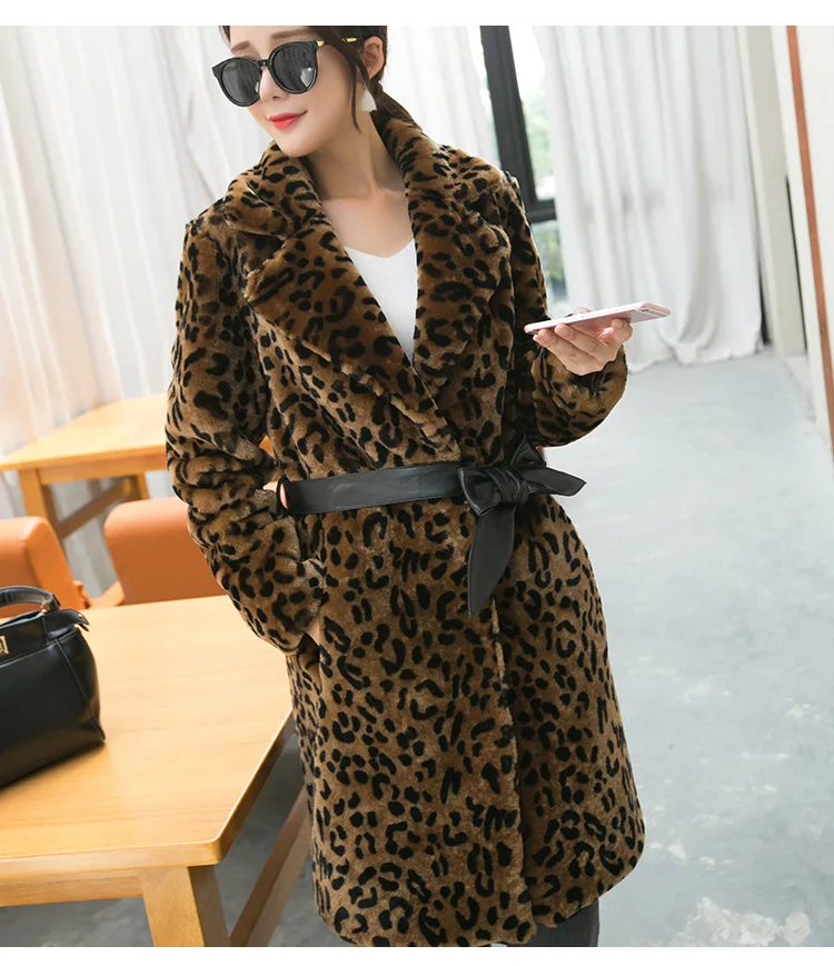 Autumn and Winter Leopard Faux Fur Coat Female Turn Down Collar High Waist Long Coat with Sashes Casual Outerwear FUR036
Autumn and Winter Leopard Faux Fur Coat Female Turn Down Collar High Waist Long Coat with Sashes Casual Outerwear FUR036