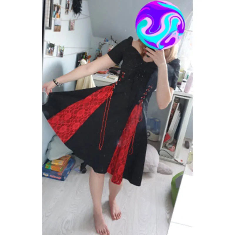 Rosetic винтажное Готическая шнуровка платье для женщин платья из хлопка на молнии