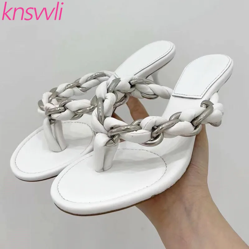 Sexy Kitten Heels Slippers Women Flip Flops Metal Chain Braid Brand Shoes Women Summer Mules Low Heels Gladiator Sandals Woman
Sexy Kitten Heels Slippers Women Flip Flops Metal Chain Braid Brand Shoes Women Summer Mules Low Heels Gladiator Sandals Woman