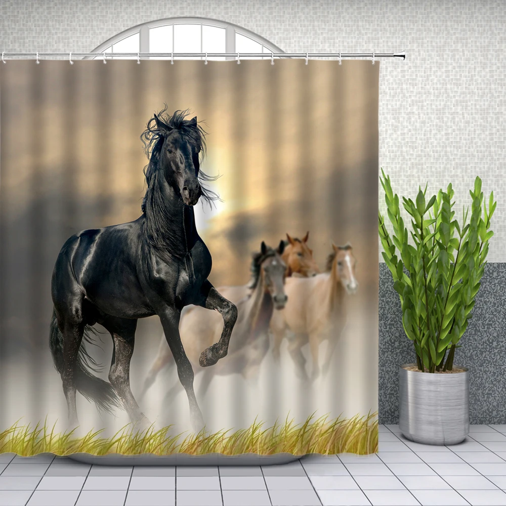Занавеска для душа Лошадь с сильными животными бега на песке декор ванной