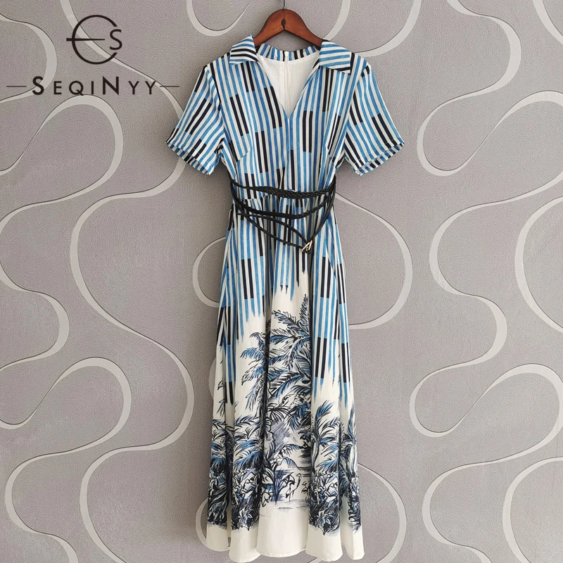 SEQINYY Blue Midi Dress Stripes Summer Spring New Fashion Design Women Runway High Quality Vintage Tree Print Black Belt Casual
SEQINYY Blue Midi Dress Stripes Summer Spring New Fashion Design Women Runway High Quality Vintage Tree Print Black Belt Casual