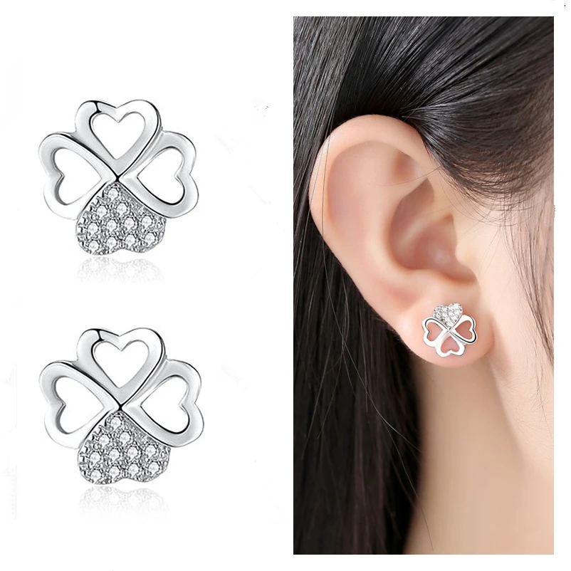 100% Silver Plated Earrings For Women Jewelry Shiny Zircon Clover Stud Earring Girl Piercing Accessories Charm Princess
100% Silver Plated Earrings For Women Jewelry Shiny Zircon Clover Stud Earring Girl Piercing Accessories Charm Princess