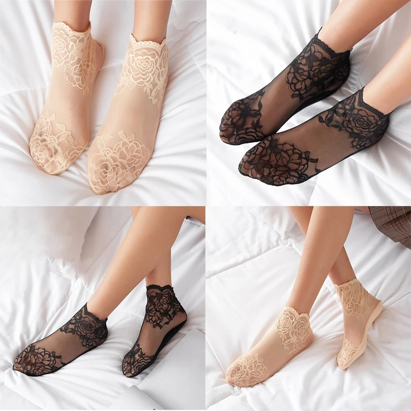 Sexy Women Lace Embroidered Socks Ultrathin Transparent Nylon Solid Colors Mesh Silk Short Sox Summer Girl Floral Nylon Sock
Sexy Women Lace Embroidered Socks Ultrathin Transparent Nylon Solid Colors Mesh Silk Short Sox Summer Girl Floral Nylon Sock