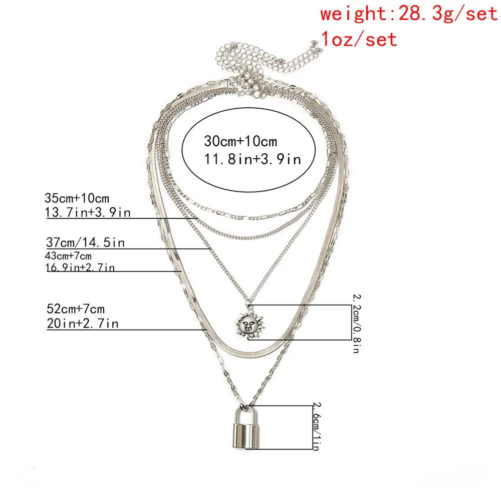 Vintage MultiLayer Sunflower Lock Pendant Necklace Set for Women Charm Snake Chain Choker Necklace Collares Female Party Jewelry
Vintage MultiLayer Sunflower Lock Pendant Necklace Set for Women Charm Snake Chain Choker Necklace Collares Female Party Jewelry