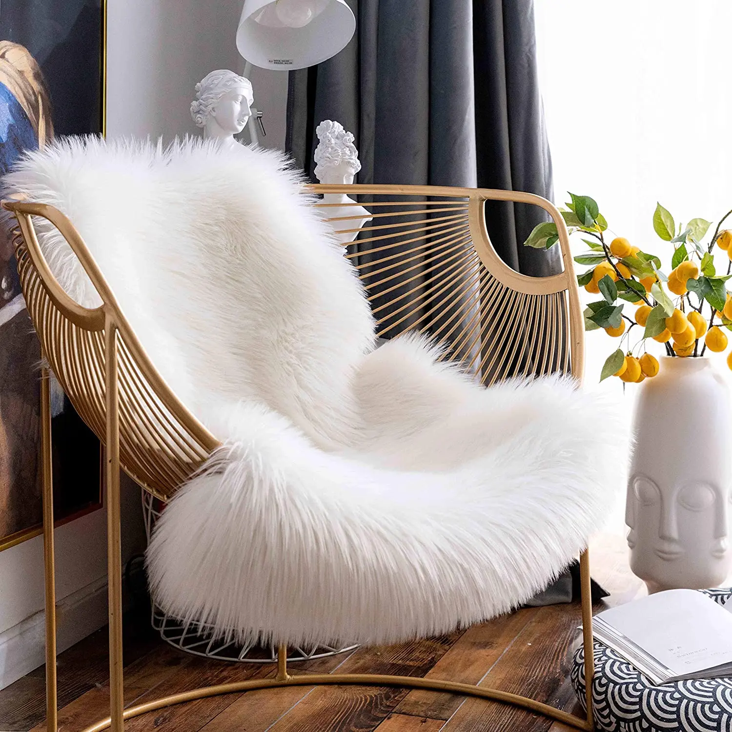 

Faux Fur Sheepskin Rugs Luxury Fluffy Rug Shaggy Home Decor Rug Chair Cover Seat Pad Couch Pad Area Carpet Fuzzy Throw Rug