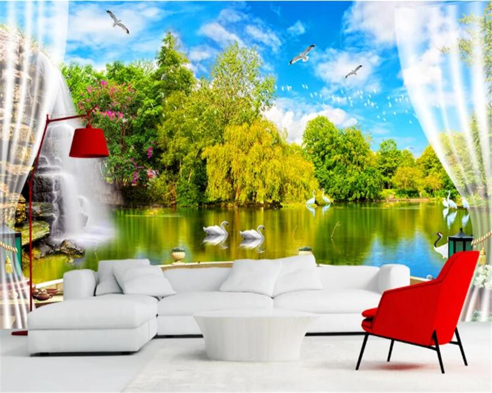 

Обои beibehang на заказ, 3D стерео, современный минималистичный фон для гостиной, водопад, пруд, природный пейзаж, papel de parede