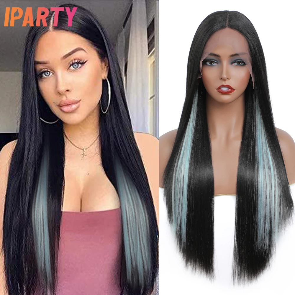 Long Straight Synthetic Wigs Lace Front Wig Blue And Black Colorful Wig Middle Part Heat Resistant Hair For Women Cosplay IPARTY
Long Straight Synthetic Wigs Lace Front Wig Blue And Black Colorful Wig Middle Part Heat Resistant Hair For Women Cosplay IPARTY
