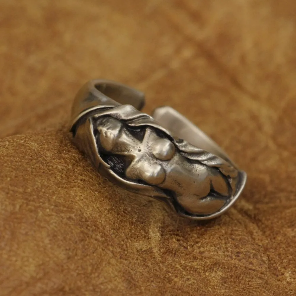 

LINSION сексуальное кольцо с обнаженным ангелом Cupronickel мужские байкерские Рок Панк ювелирные изделия CP162 США Размер 7 ~ 15