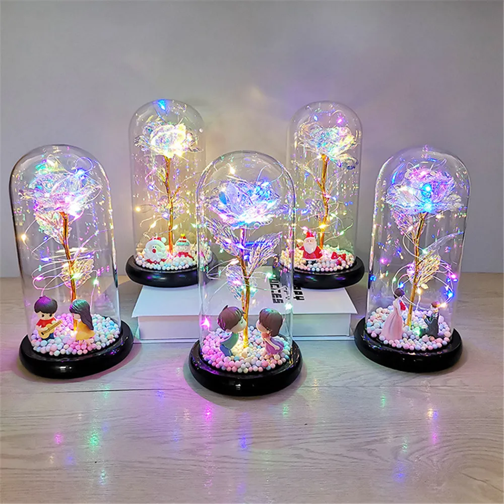 Gold Foil Galaxy Rose Flower with Doll Night Light Crystal Galaxy Rose in a Glass Dome Lamp for Couple Romantic Wedding Souvenir
Gold Foil Galaxy Rose Flower with Doll Night Light Crystal Galaxy Rose in a Glass Dome Lamp for Couple Romantic Wedding Souvenir
