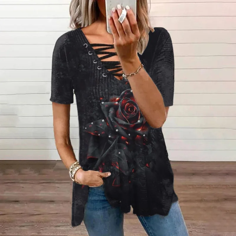Summer Printed V-neck Short Sleeve T-Shirt Women's Loose Casual Butterfly Rose Printed Tops Women Fashion Clothing
Summer Printed V-neck Short Sleeve T-Shirt Women's Loose Casual Butterfly Rose Printed Tops Women Fashion Clothing