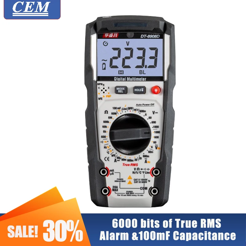 Digital Multimeter CEM DT-8908D High-Precision Automatic Smart Meter Digital Display Multimeter Portable 35/6 Fuses Protection 
Digital Multimeter CEM DT-8908D High-Precision Automatic Smart Meter Digital Display Multimeter Portable 35/6 Fuses Protection
