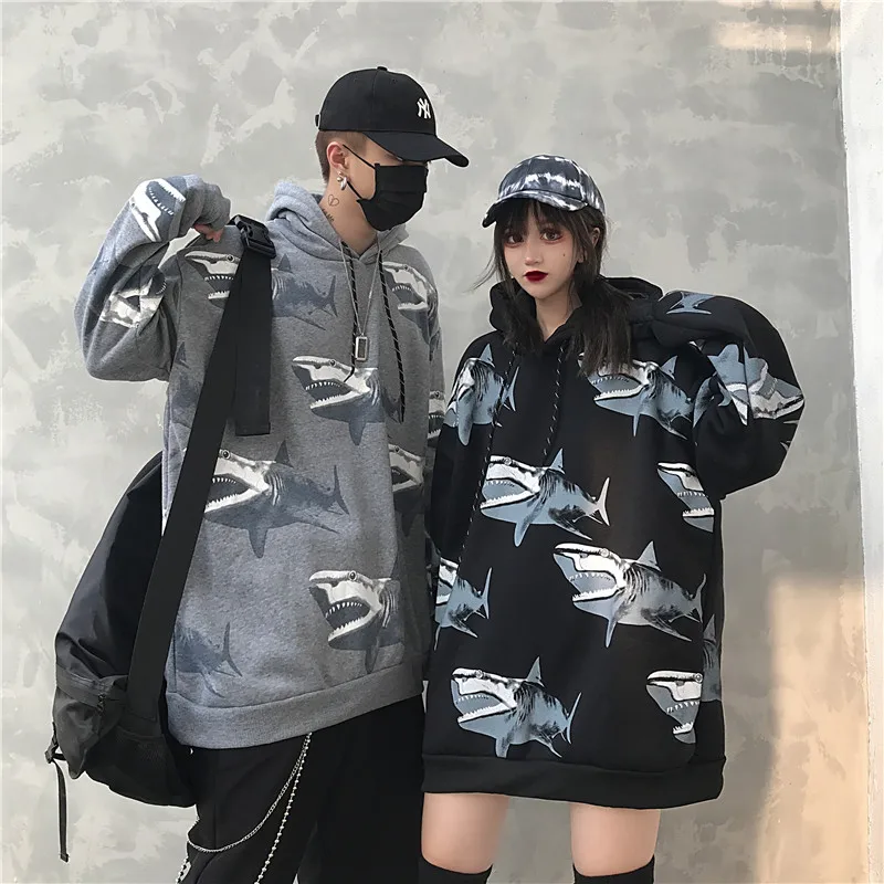 2019 new couple hip hop ladies loose shark print Harajuku wind sweatshirt
2019 new couple hip hop ladies loose shark print Harajuku wind sweatshirt