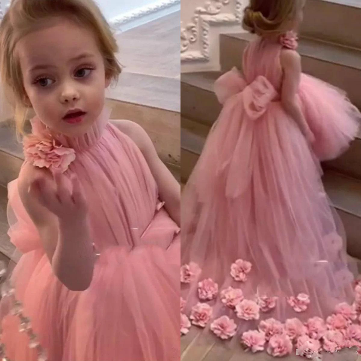 Lovely Tulle Pink Flower Girl Dresses for Weddings High Neck Sleeveless 3D Floral Flower Pageant Communion Dress Girls Gowns
Lovely Tulle Pink Flower Girl Dresses for Weddings High Neck Sleeveless 3D Floral Flower Pageant Communion Dress Girls Gowns