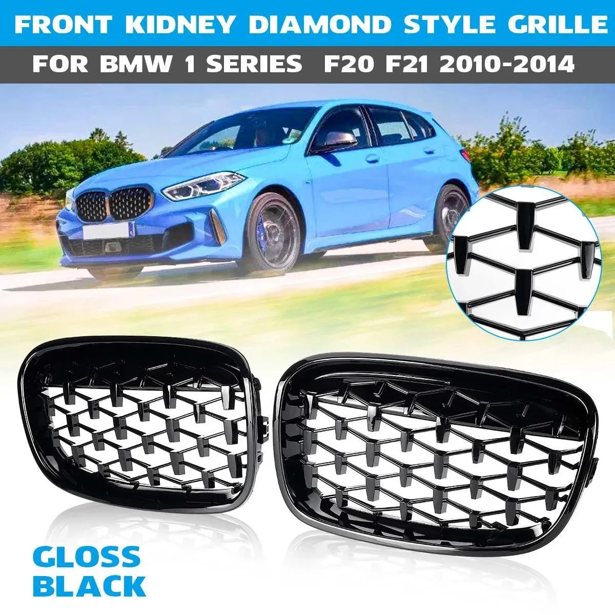 Pair Front Kidney Diamond Meteor Style Grille Grills for -BMW 1 Series F20 F21 2010-2014 Racing Grills Glossy Black
Pair Front Kidney Diamond Meteor Style Grille Grills for -BMW 1 Series F20 F21 2010-2014 Racing Grills Glossy Black