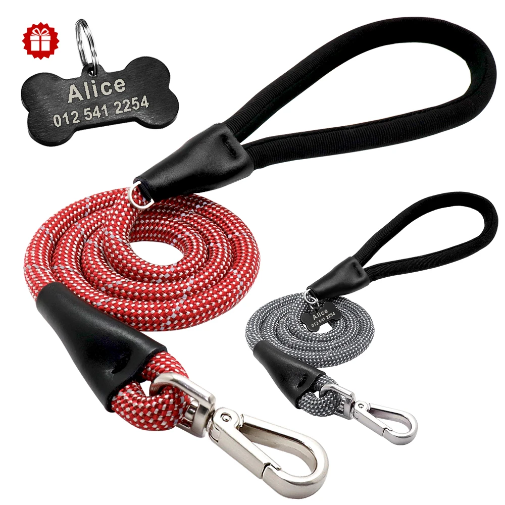 

Reflective 120cm Dog Leash with Custom Free Tag Nylon Pet Rope Running Hiking Leashes Long Lead For Small Medium Large Big Dog