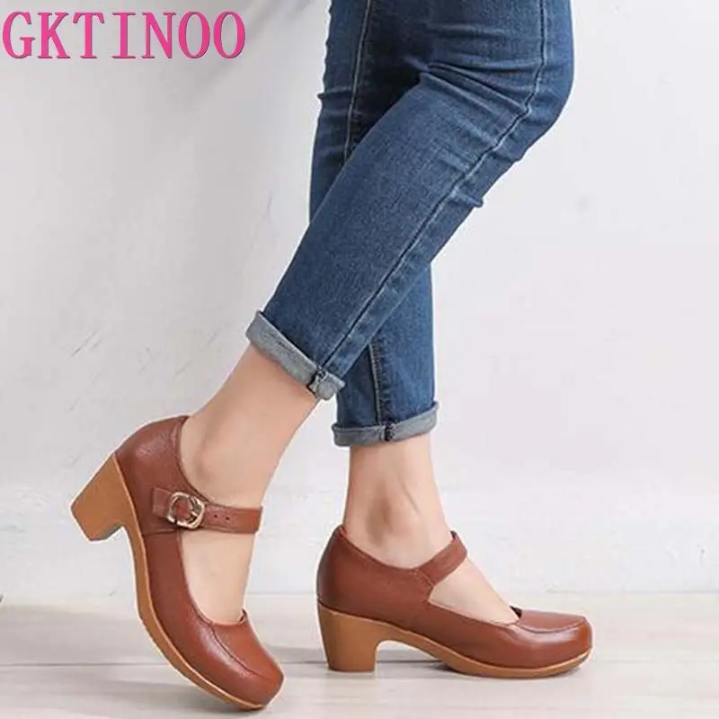 GKTINOO Brand Shoes Thick Heel Ladies Pumps Genuine Leather Round Toe Colorful Square Heels Party Handmade Shoes Women
GKTINOO Brand Shoes Thick Heel Ladies Pumps Genuine Leather Round Toe Colorful Square Heels Party Handmade Shoes Women