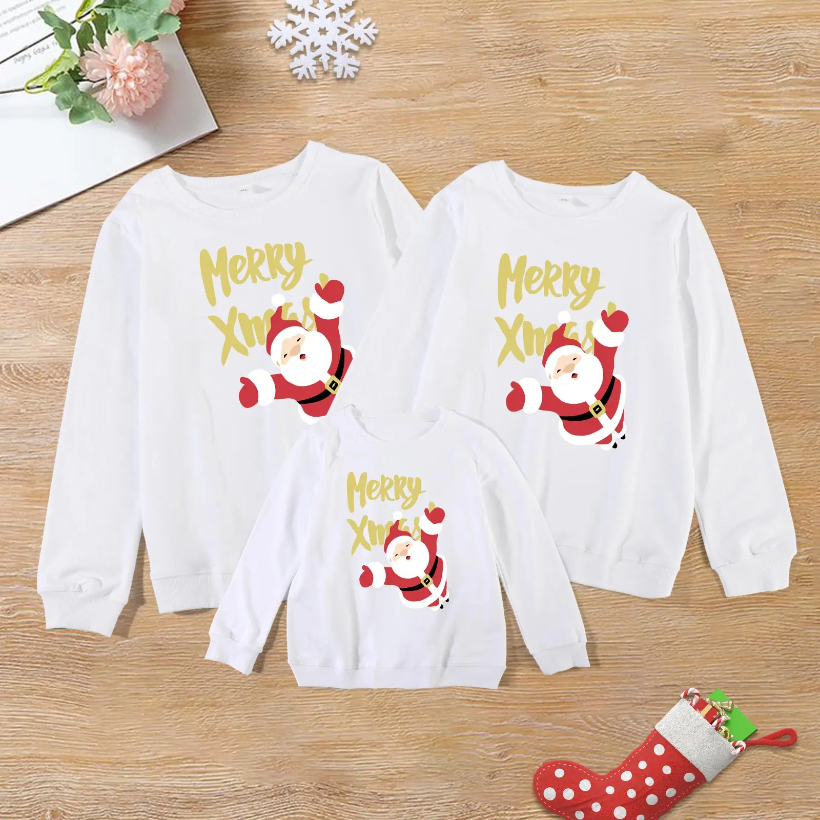 

Christmas Sweaters Family Matching Outfits Santa Claus Father Mother & Children Cotton Sweatshirts Mommy and Me Xmas Clothes