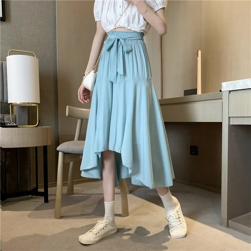2021 Women New Korean Version High-waisted Thin Mid-length Skirts Female Spring Summer Bow Belt Irregular Fold Skirt Elegant
2021 Women New Korean Version High-waisted Thin Mid-length Skirts Female Spring Summer Bow Belt Irregular Fold Skirt Elegant